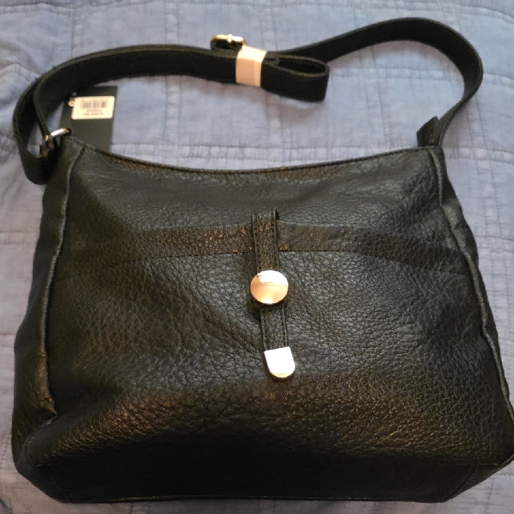 Womens New LaTerre Elegant Black Faux Leather Vegan Shoulder Bag NWTs